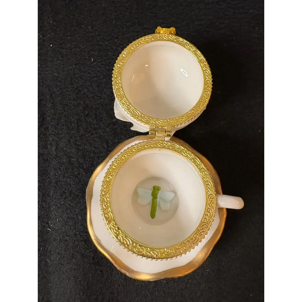 Vintage Porcelain Flower Pattern Cup & Saucer Trinket Box